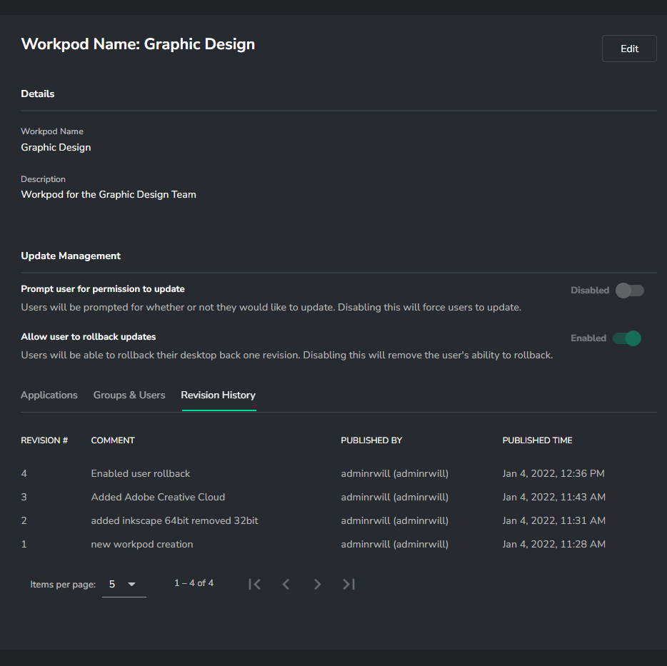 Workpod Revision History