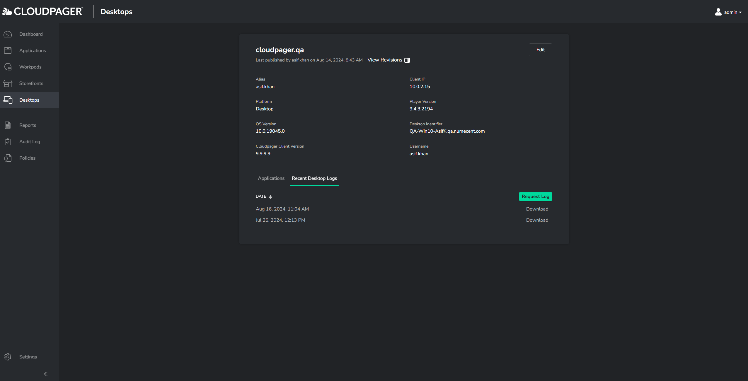 desktop-view-edit-log-collection Cloudpager Desktop tab's "Request Desktop Logs" view