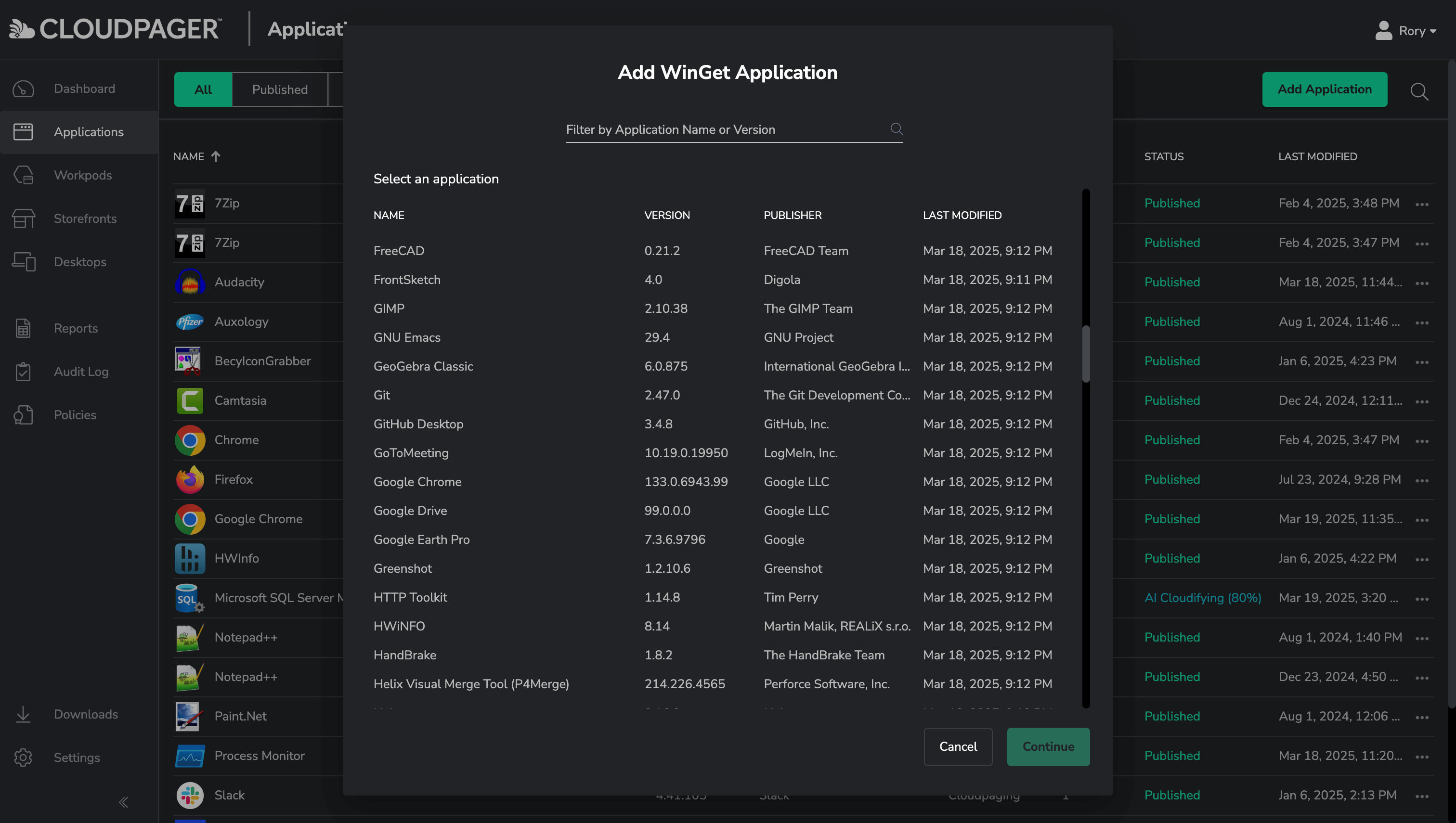 Cloudpaging AI - Selecting WinGet Applications to Containerize