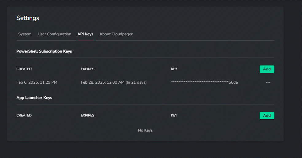 APIKey Creating a new Cloudpager API key.