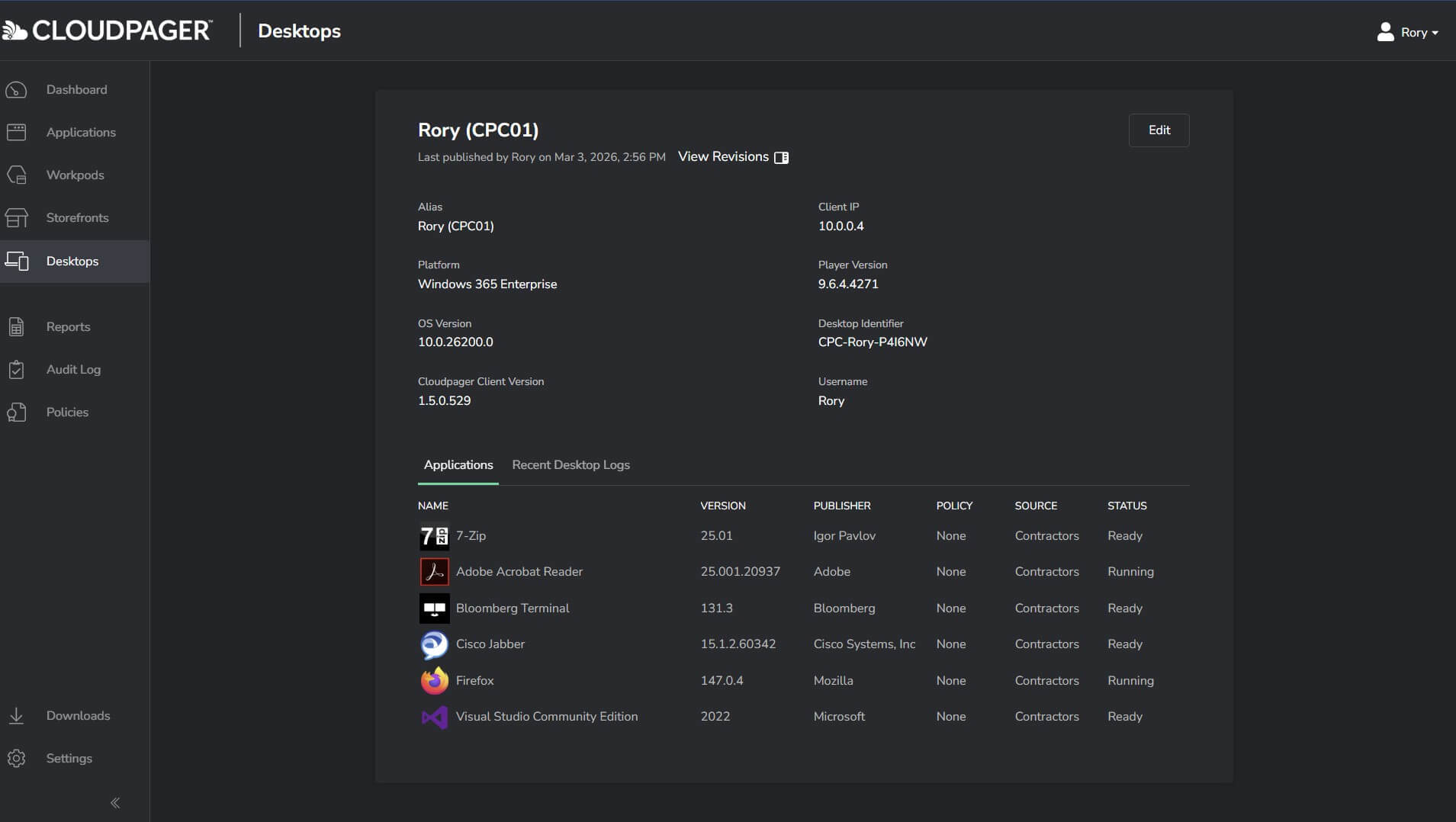 Cloudpager_MSIX_Desktops Desktops Cloudpager UI