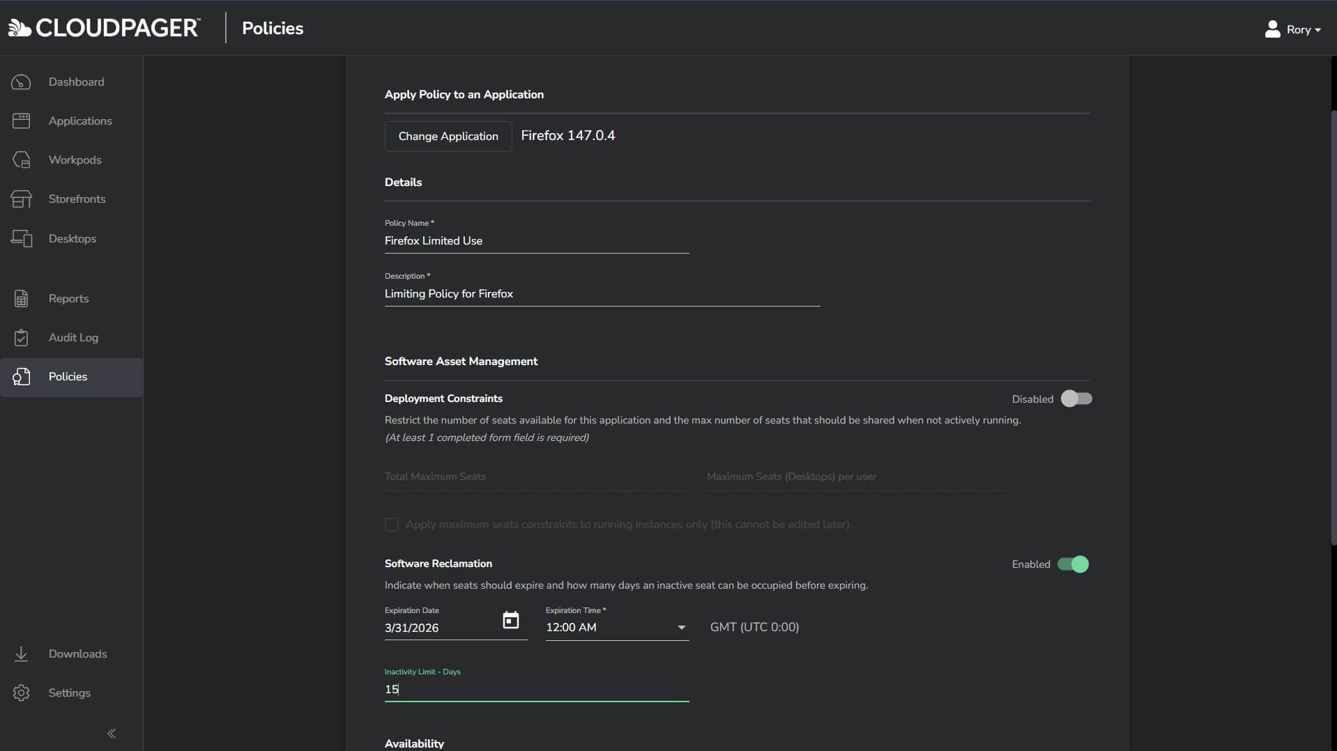 Cloudpager_MSIX_Policies Policies UI in Cloudpager