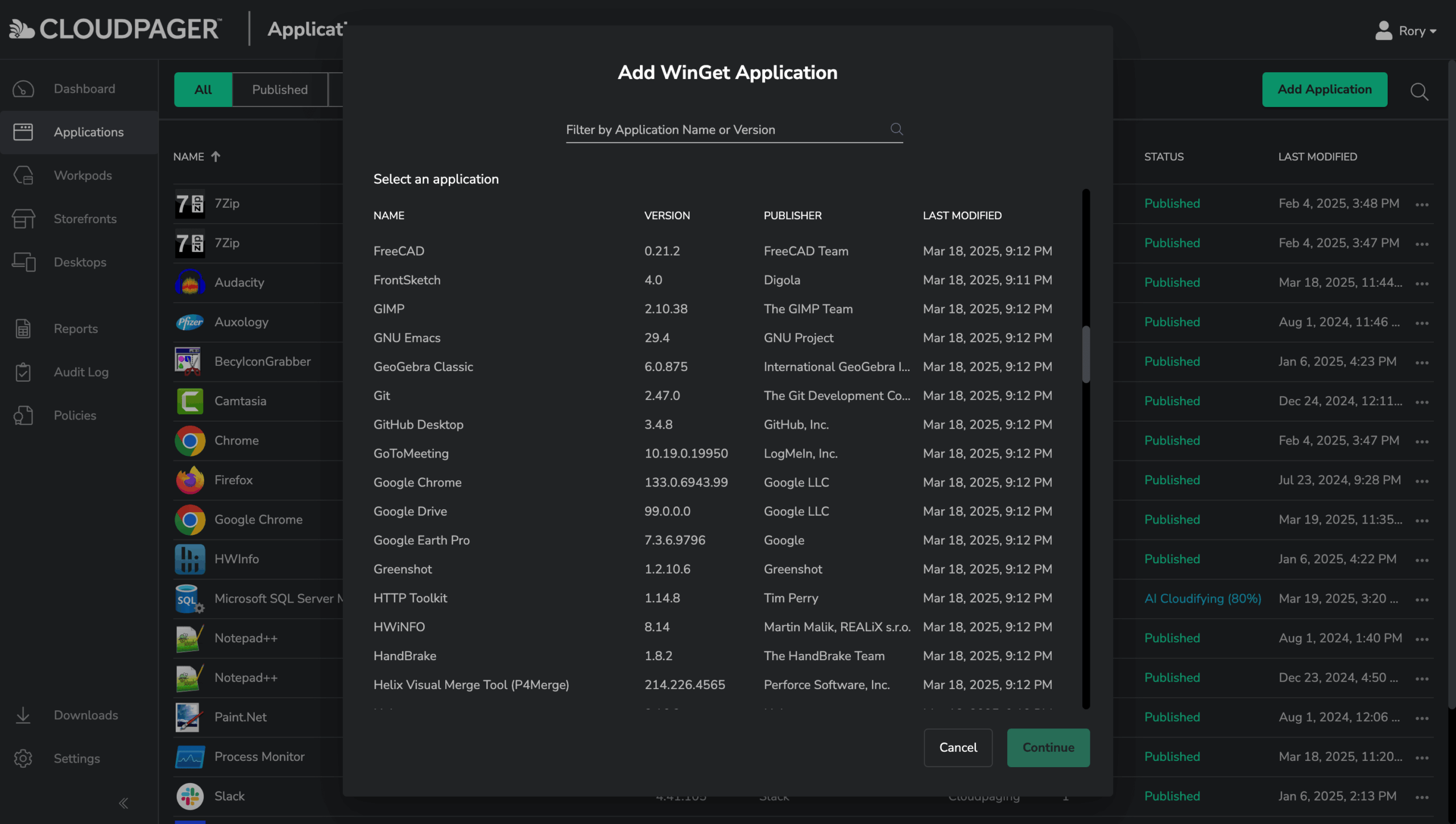 Cloudpaging AI - Selecting WinGet Applications to Containerize