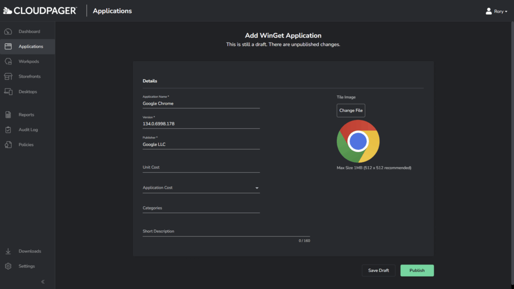 Cloudpaging AI - Selecting Google Chrome from WinGet