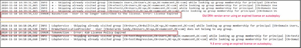 Enterprise Portal 9.8.0 Error Log comparison to prior versions