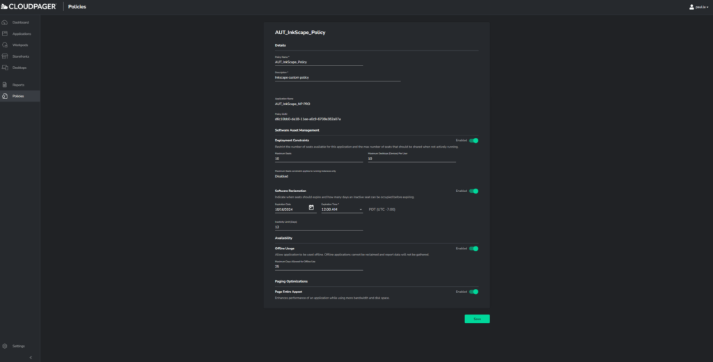 Cloudpager Policies tab